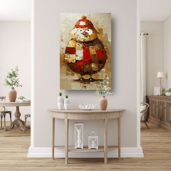 Kleurrijke abstracte vogel met hoed schilderij canvas