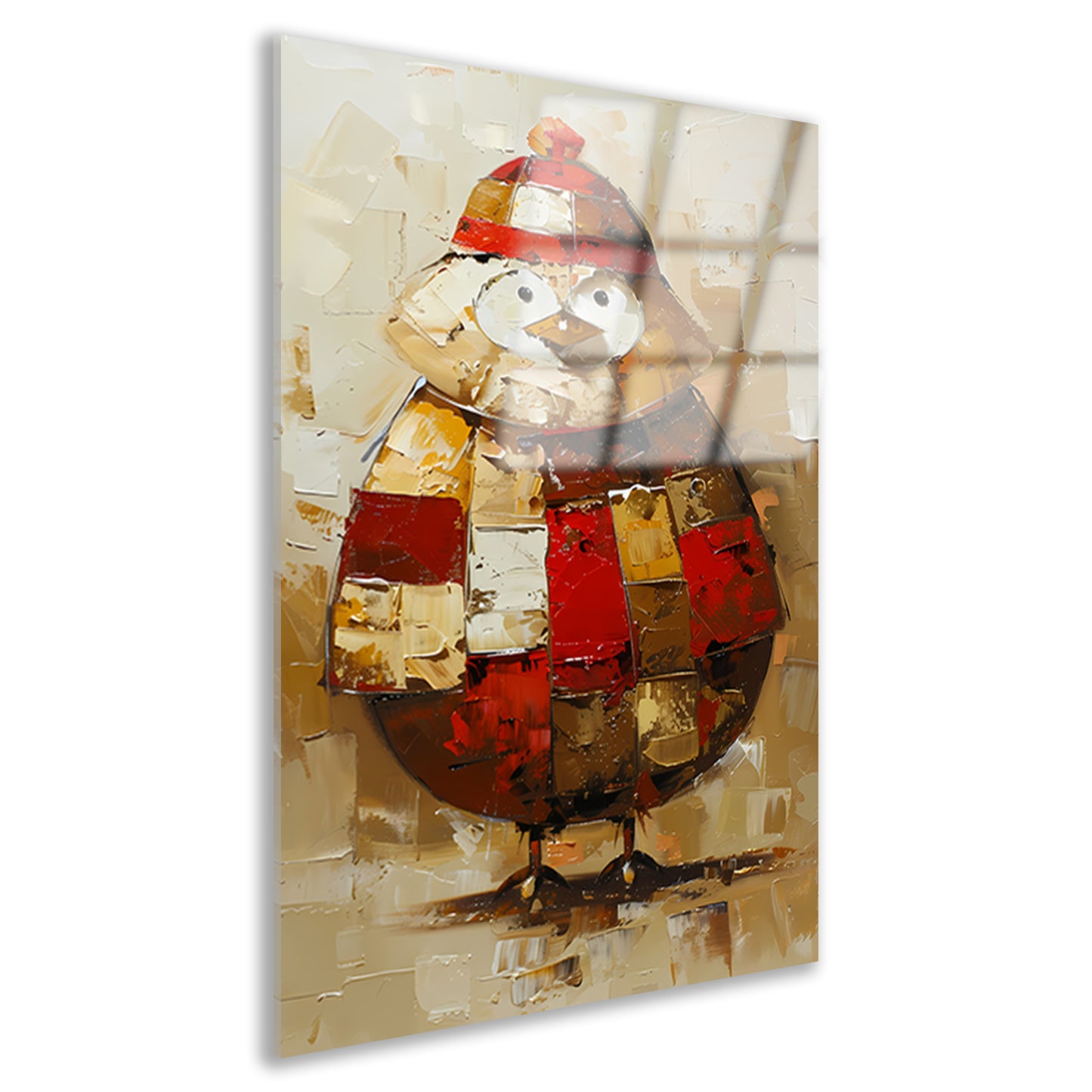 Kleurrijke abstracte vogel met hoed schilderij acrylglas