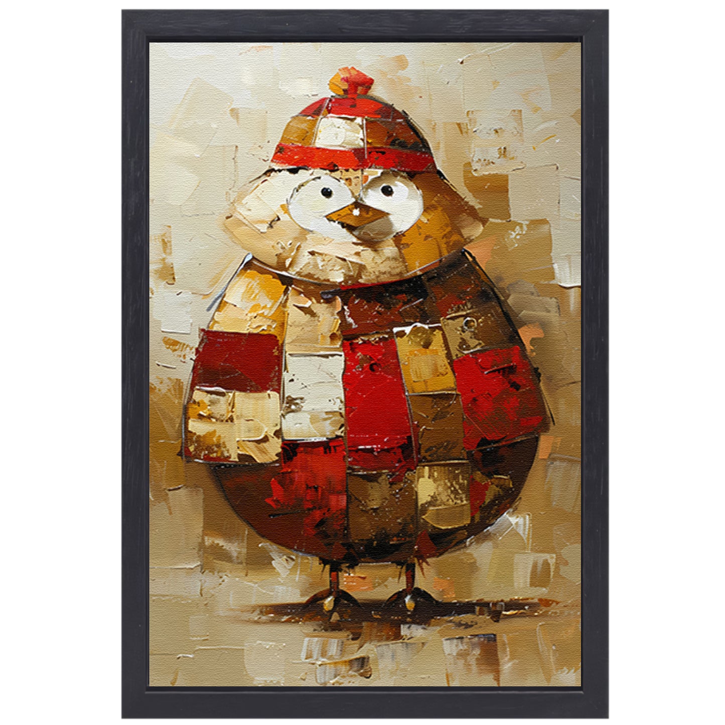 Kleurrijke abstracte vogel met hoed schilderij canvas met baklijst