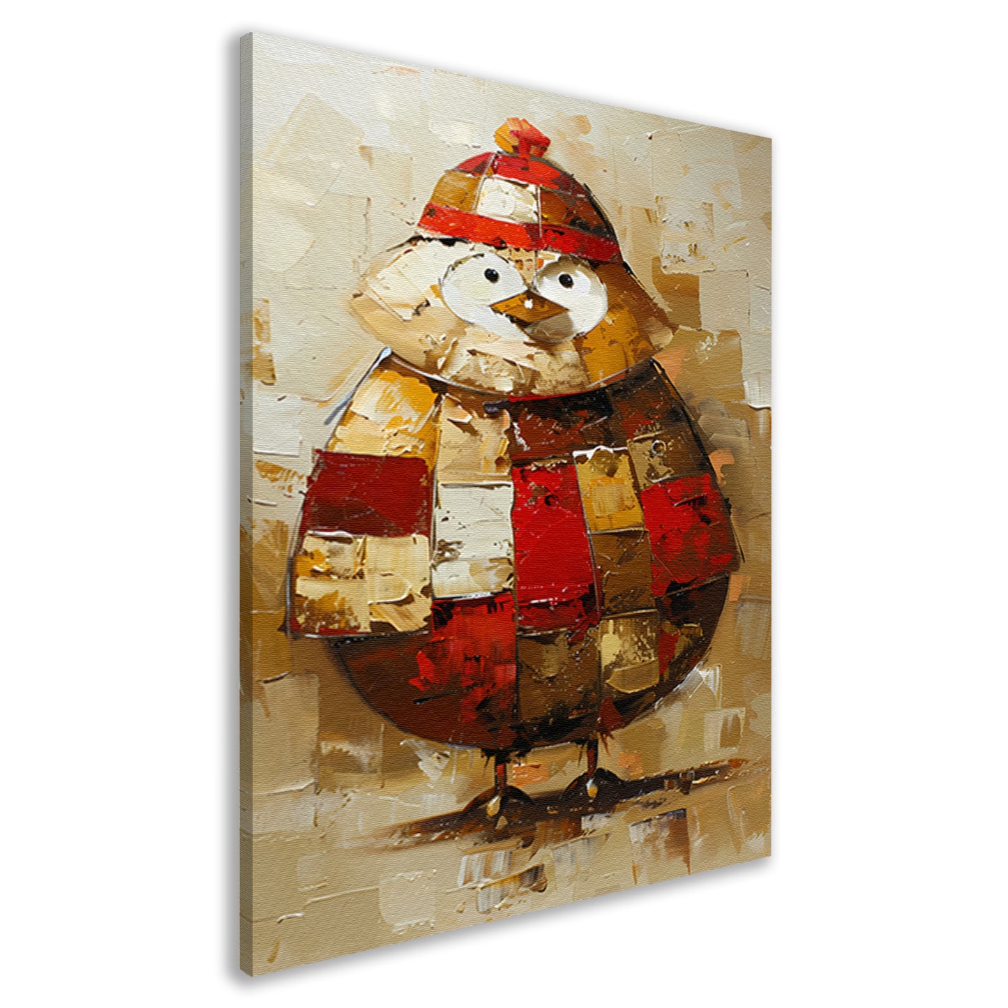 Kleurrijke abstracte vogel met hoed schilderij canvas