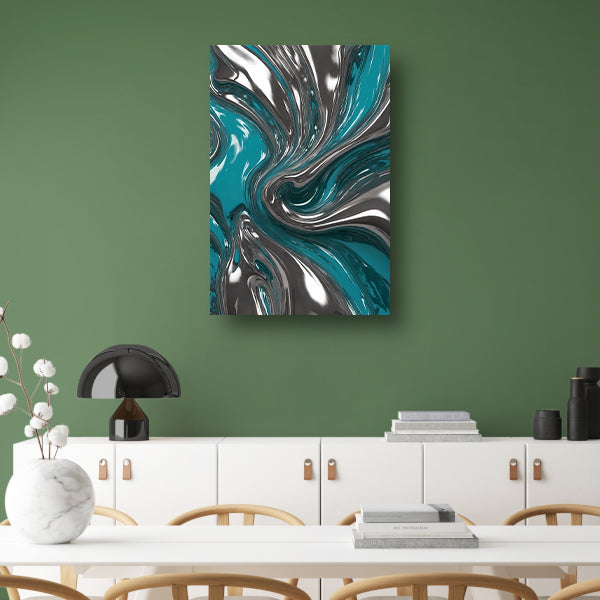 Dynamische turquoise zilveren abstracte werveling canvas met baklijst