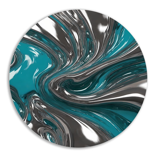 Dynamische turquoise zilveren abstracte werveling aluminium muurcirkel