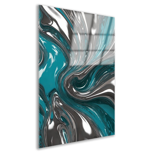 Dynamische turquoise zilveren abstracte werveling acrylglas
