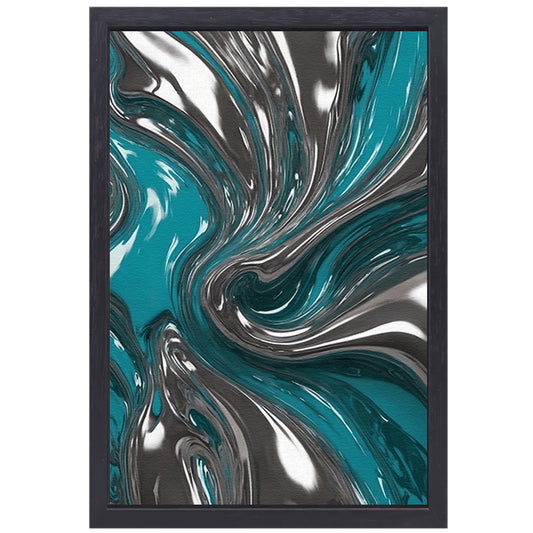 Dynamische turquoise zilveren abstracte werveling canvas met baklijst
