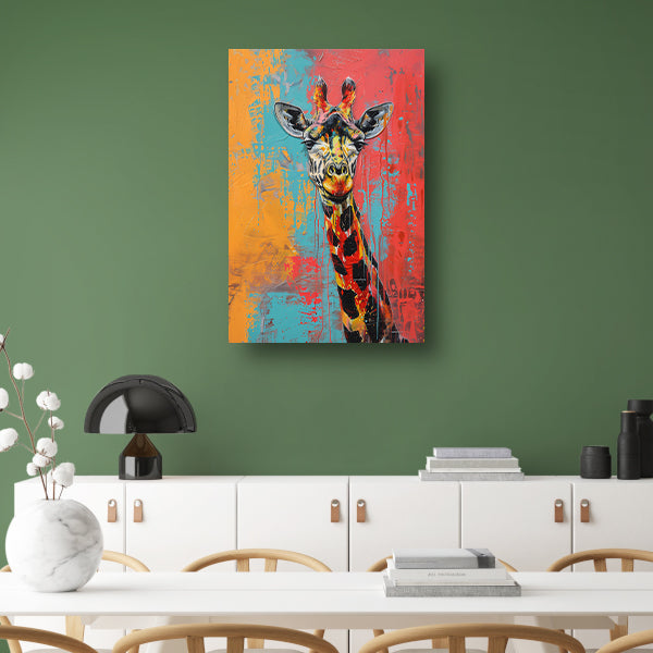 Kleurrijk schilderij van een giraffe canvas