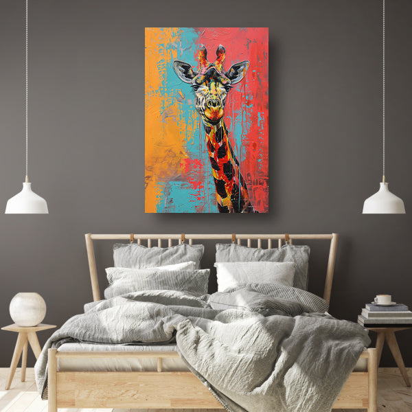 Kleurrijk schilderij van een giraffe canvas