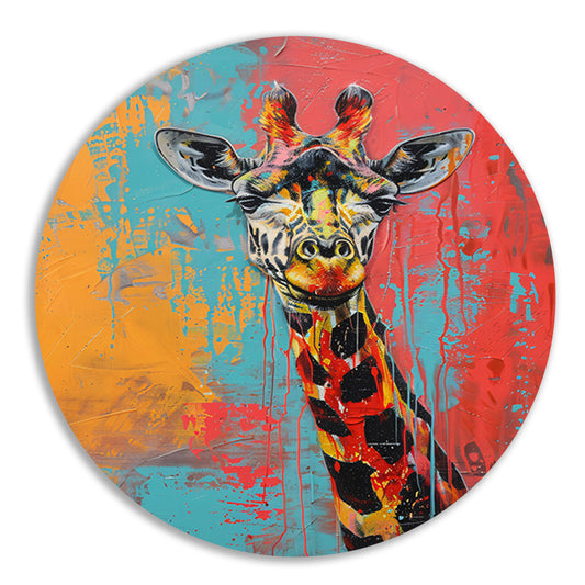Kleurrijk schilderij van een giraffe forex muurcirkel
