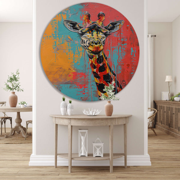 Kleurrijk schilderij van een giraffe forex muurcirkel