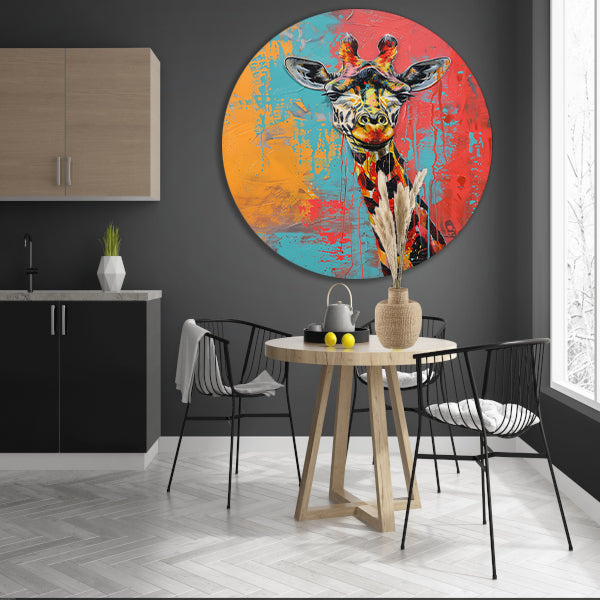Kleurrijk schilderij van een giraffe forex muurcirkel