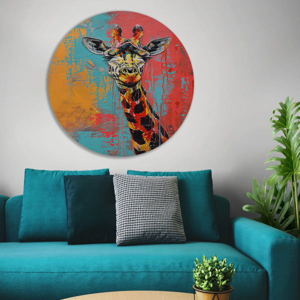 Kleurrijk schilderij van een giraffe forex muurcirkel