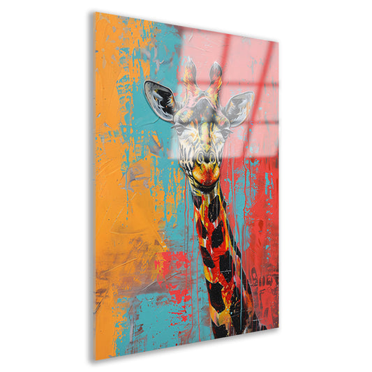 Kleurrijk schilderij van een giraffe acrylglas