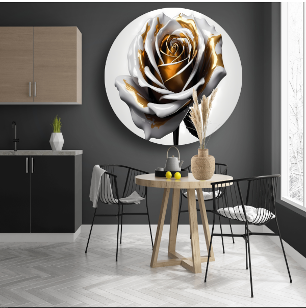 Gouden Roos Elegantie in Monochroom aluminium muurcirkel