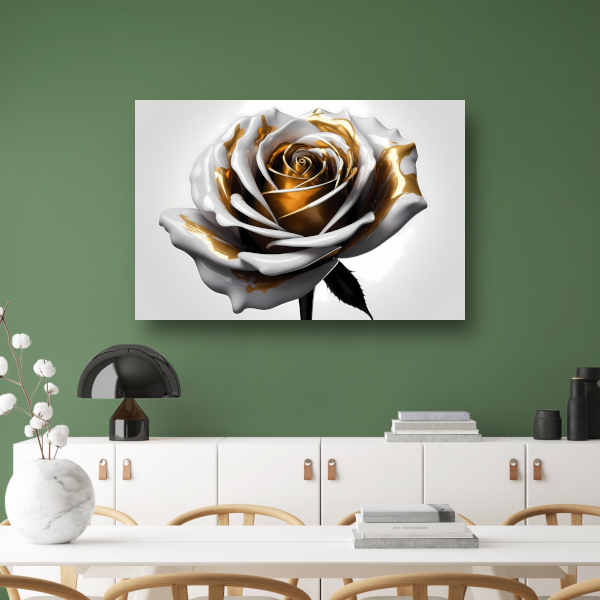 Gouden Roos Elegantie in Monochroom canvas met baklijst