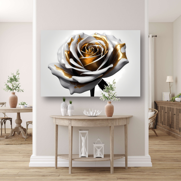 Gouden Roos Elegantie in Monochroom canvas met baklijst