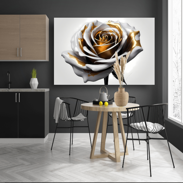 Gouden Roos Elegantie in Monochroom canvas met baklijst