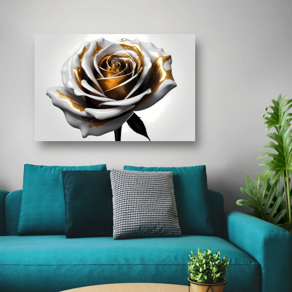 Gouden Roos Elegantie in Monochroom canvas met baklijst