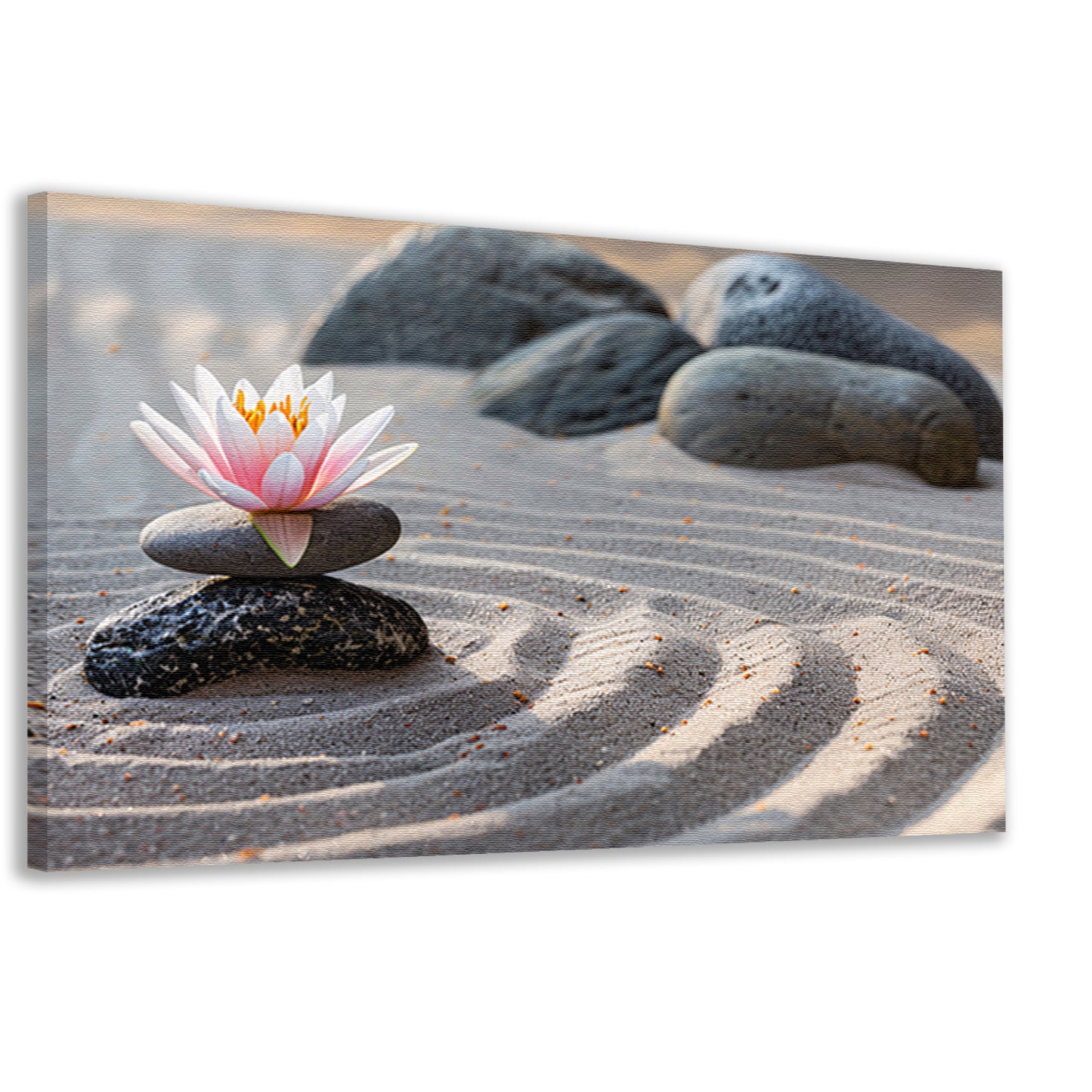 Zen Bloem in Evenwicht op Stenen canvas