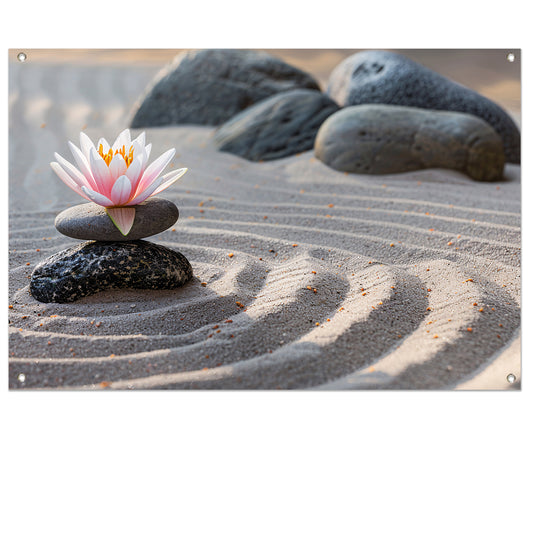 Zen Bloem in Evenwicht op Stenen   tuinposter