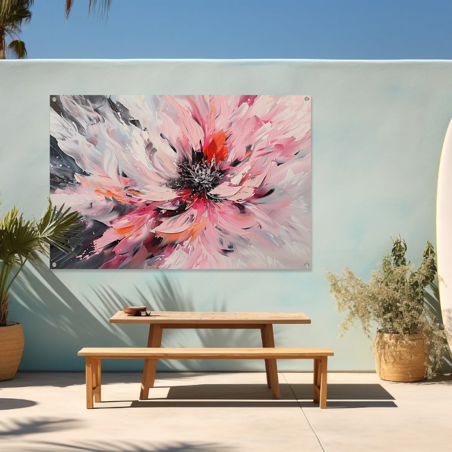 Abstract schilderij van chrysant in dynamische kleuren tuinposter