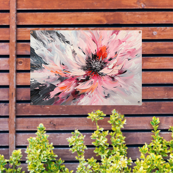 Abstract schilderij van chrysant in dynamische kleuren tuinposter