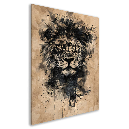 Abstract zwart-wit leeuwenportret met verfspetters canvas