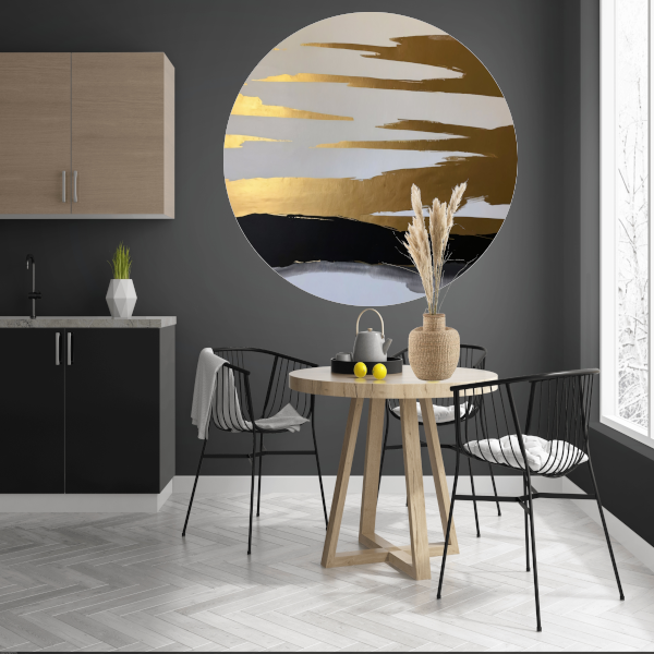 Abstracte Horizon in Goud en Zwart aluminium muurcirkel