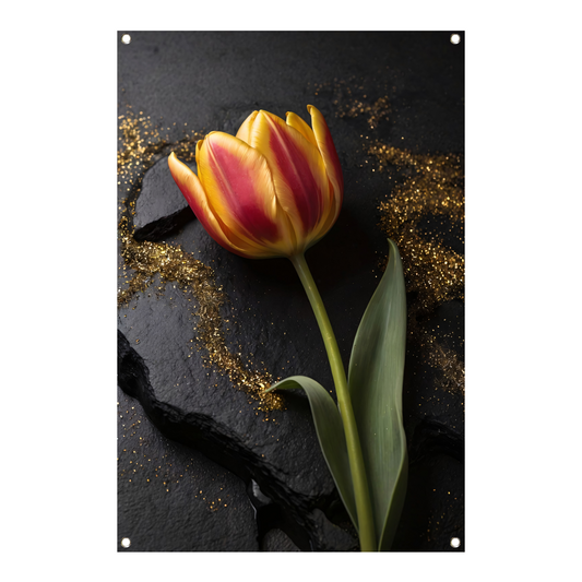 Rode en Gele Tulp met Gouden Glitters tuinposter