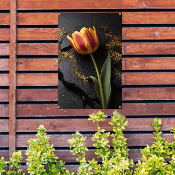 Rode en Gele Tulp met Gouden Glitters tuinposter