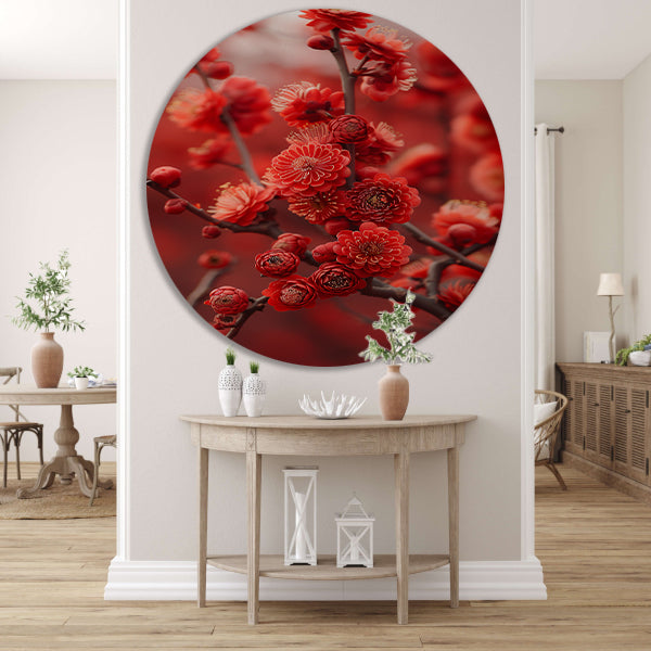Rode Bloemen in Zachte Focus aluminium muurcirkel