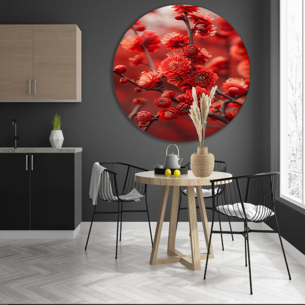 Rode Bloemen in Zachte Focus aluminium muurcirkel