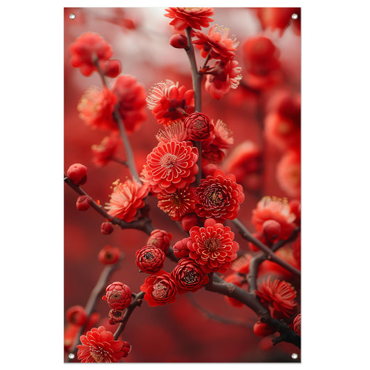 Rode Bloemen in Zachte Focus tuinposter