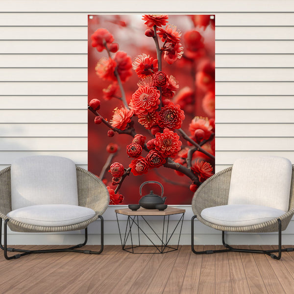Rode Bloemen in Zachte Focus tuinposter