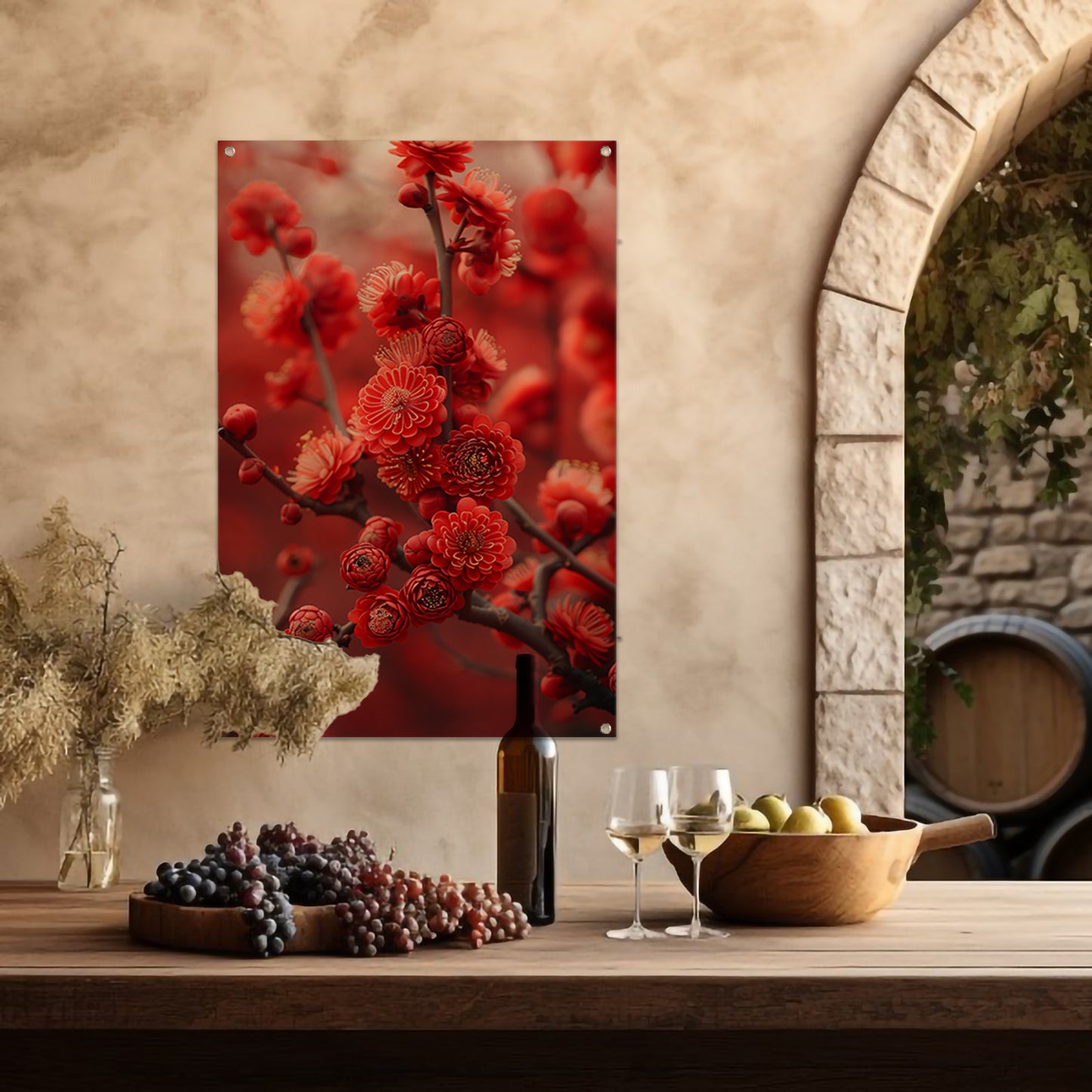 Rode Bloemen in Zachte Focus tuinposter