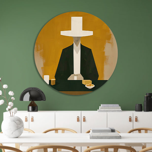 Geometrisch portret met hoed in minimalistische stijl forex muurcirkel