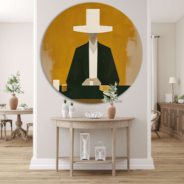 Geometrisch portret met hoed in minimalistische stijl forex muurcirkel