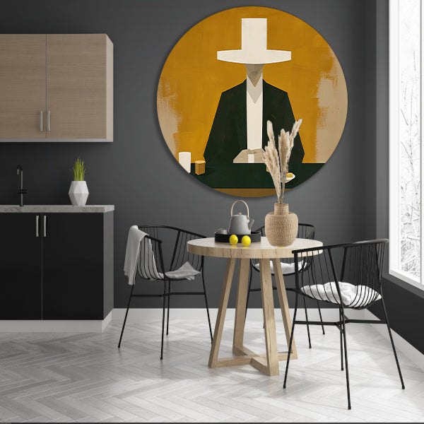 Geometrisch portret met hoed in minimalistische stijl forex muurcirkel