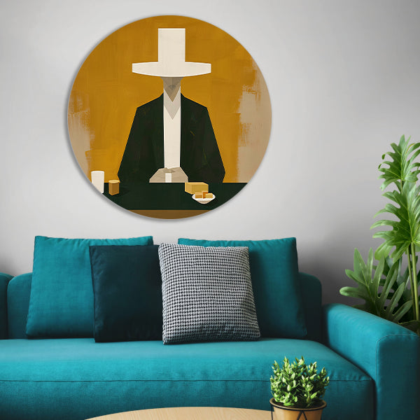 Geometrisch portret met hoed in minimalistische stijl forex muurcirkel