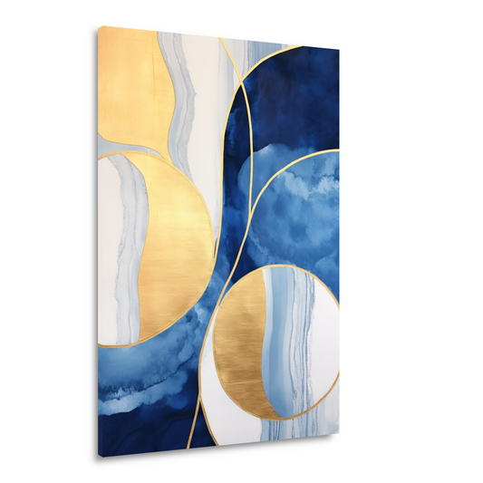 Abstract schilderij in blauw, wit en goud Acrylglas