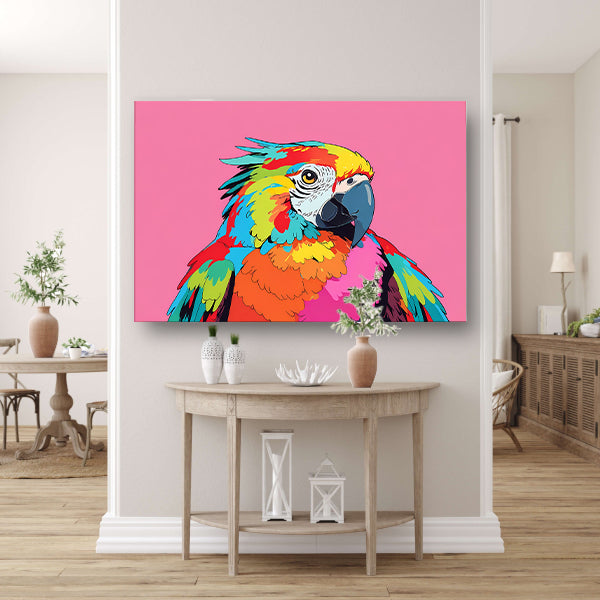 Kleurrijke en moderne popart papegaai schilderij canvas