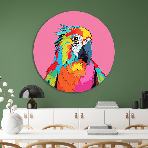 Kleurrijke en moderne popart papegaai schilderij forex muurcirkel