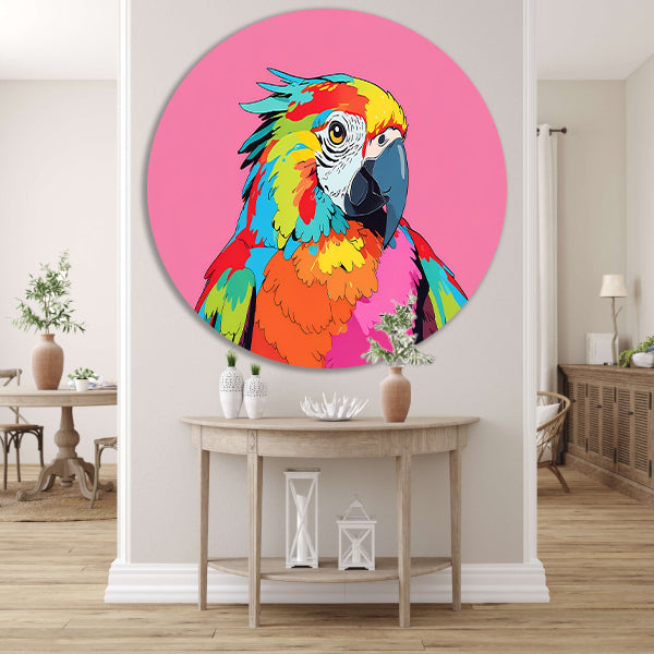 Kleurrijke en moderne popart papegaai schilderij forex muurcirkel