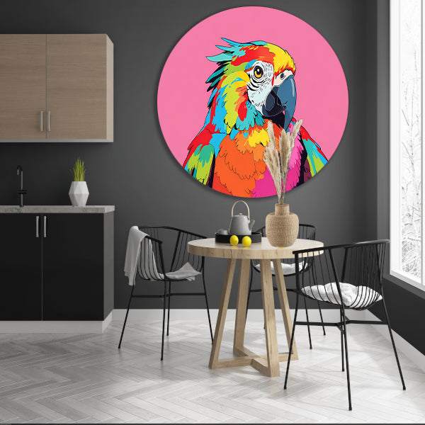 Kleurrijke en moderne popart papegaai schilderij forex muurcirkel