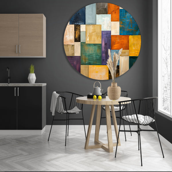 Abstracte kleurrijke rechthoeken met texturen aluminium muurcirkel