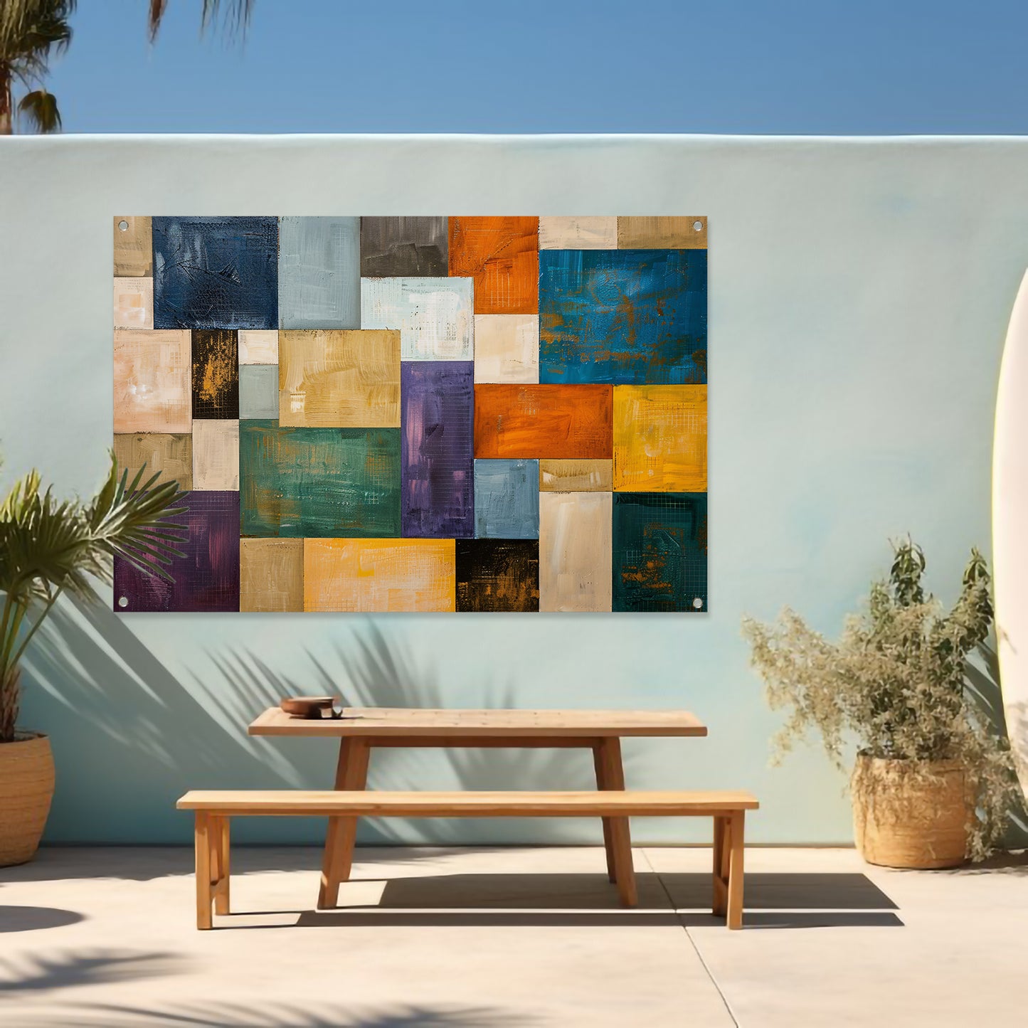 Abstracte kleurrijke rechthoeken met texturen tuinposter