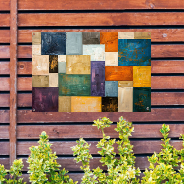 Abstracte kleurrijke rechthoeken met texturen tuinposter