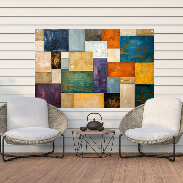 Abstracte kleurrijke rechthoeken met texturen tuinposter