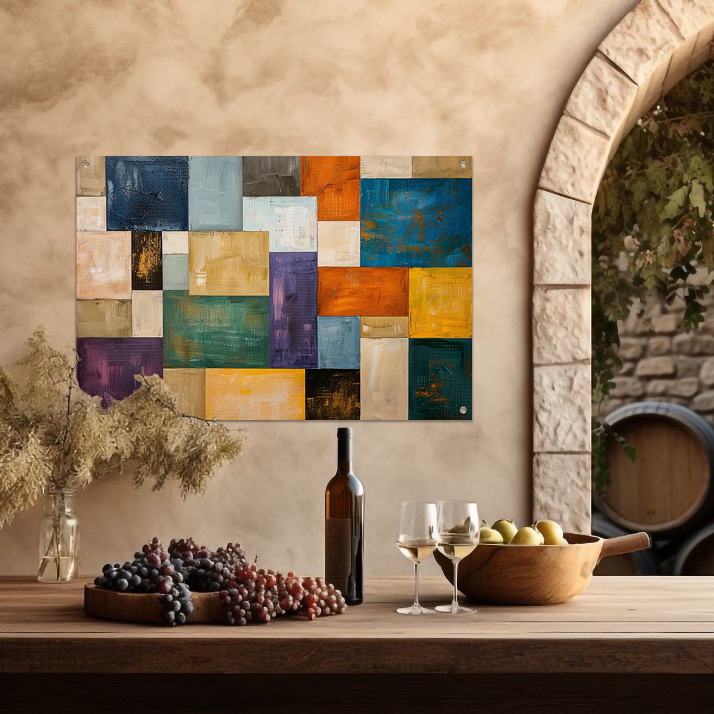Abstracte kleurrijke rechthoeken met texturen tuinposter