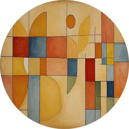 Geometrische Abstractie in Primaire Kleuren aluminium muurcirkel