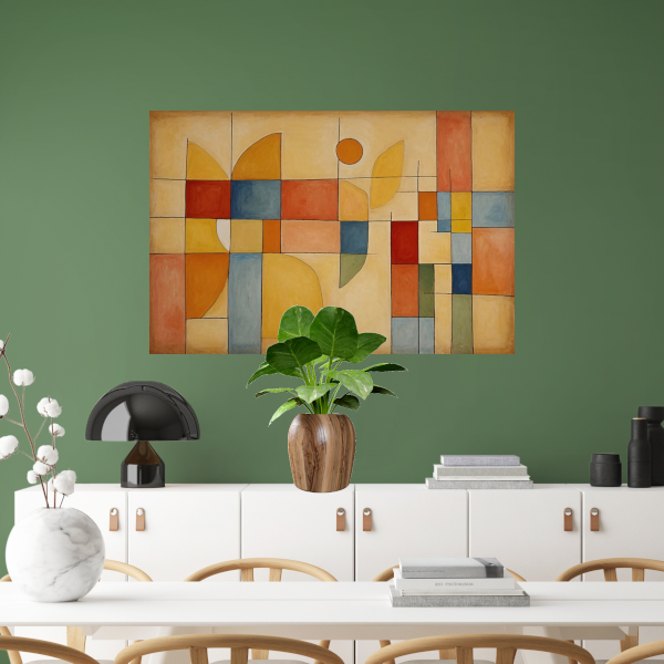 Geometrische Abstractie in Primaire Kleuren canvas met baklijst