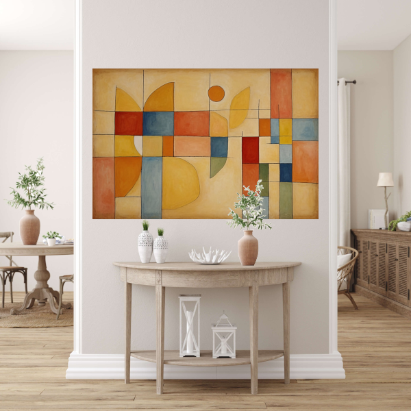 Geometrische Abstractie in Primaire Kleuren canvas met baklijst